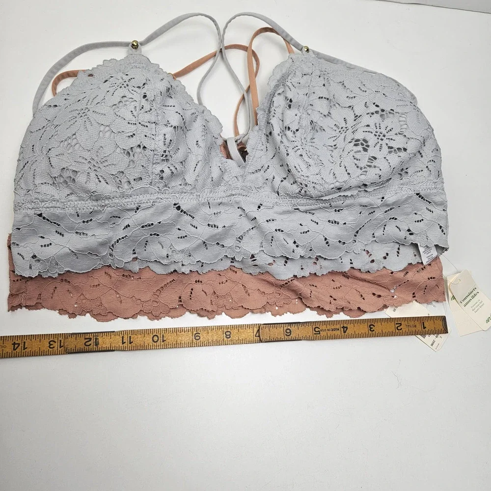 NEW Aerie 2pc Lace Bralette L Mauve Blue‎ Lounge Bra NWT
